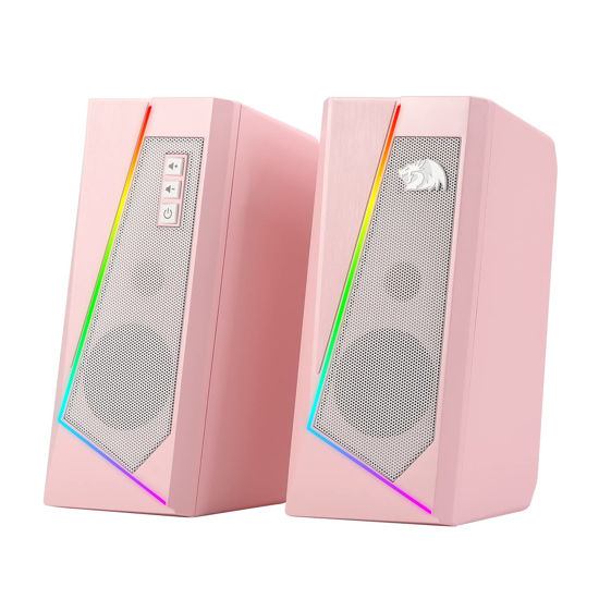 Picture of Redragon GS520 RGB Desktop Speakers, 2.0 Channel PC Computer Stereo Speaker with 6 Colorful LED Modes, Enhanced Sound and Easy-Access Volume Control, USB Powered w/ 3.5mm Cable, Pink