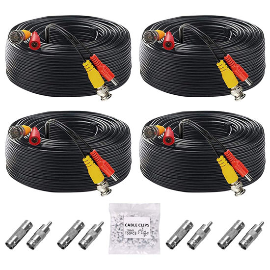 Picture of ANLINK 4 Pack 100ft/30M All-in-One Video Power Cables, BNC Extension Surveillance Camera Wires for CCTV Camera DVR Systems (8pcs BNC Connectors, 100pcs Cable Clips Included)