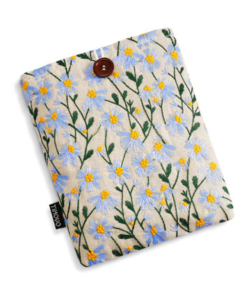 Picture of TiMOVO Sleeve Pouch for 6-7 Inch Kindle, Embroidered Daisy Padded Case Pouch Bag for 6.8" Kindle Paperwhite 11th/10th Gen 2021/2018, Kindle 2022, Kindle Oasis, Kindle 6 inch E-Reader, Blue Daisy