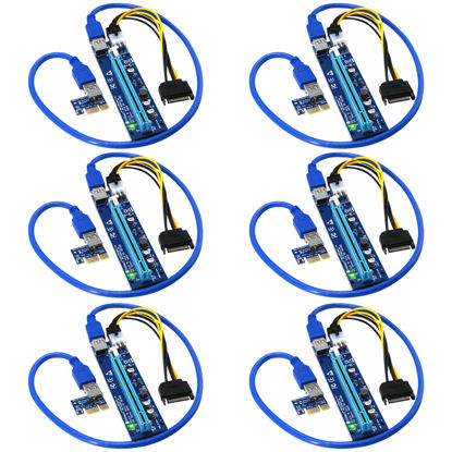 Picture of FebSmart PCIE Riser for Ethereum Mining Rigs, GPU Risers for ETH Mining Rigs, PCIE Extension Cable, GPU Extension Cable, PCIE X1 to PCIE X16 Riser, VER006C GPU Riser, VER006C PCIE Riser (Blue-6PCS)