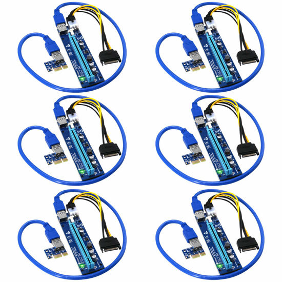 Picture of FebSmart PCIE Riser for Ethereum Mining Rigs, GPU Risers for ETH Mining Rigs, PCIE Extension Cable, GPU Extension Cable, PCIE X1 to PCIE X16 Riser, VER006C GPU Riser, VER006C PCIE Riser (Blue-6PCS)