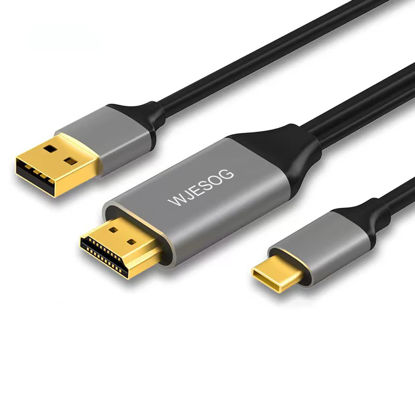 Picture of WJESOG HDMI to USB C Adapter Cable 6.6ft 4K@60Hz with USB Power Adapter,HDMI Male to Type C Male Converter Support Touch for New MacBook Pro,Mac Air,Nreal Air VR