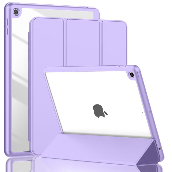 Picture of ToaPoia iPad 9th Generation Case 2021/iPad 8th Generation Case 2020 10.2 Inch with Pencil Holder, iPad 7th Gen 2019 Case with Clear Transparent Back, Auto Wake/Sleep Cover(Clove Purple)