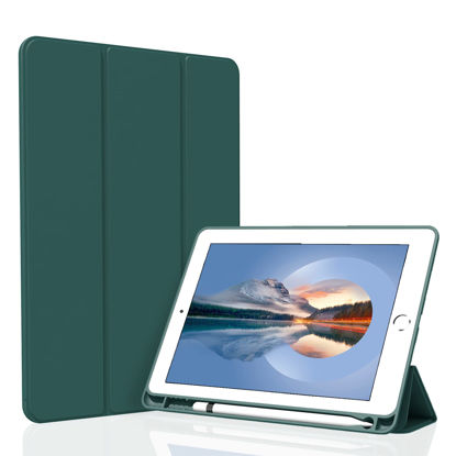 Picture of Divufus Case for iPad 9.7 inch 6th/5th Generation, Trifold Stand Smart Auto Sleep/Wake Cover, Lightweight Soft TPU Case with Pencil Holder for iPad 9.7" 2018/2017, Dark Green