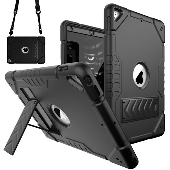 Picture of KepaiTok Case for iPad 9th/ 8th/ 7th Generation 10.2 inch (2021/2020/2019),Cases with 2 Angles Kickstand Built-in Stand for Kids,Heavy Duty Shockproof Rugged Protective Case Cover (Black)