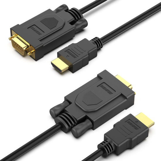 Picture of BENFEI 2 Pack HDMI to VGA 6 Feet Cable, Uni-Directional HDMI (Source) to VGA (Display) Cable (Male to Male) Compatible for Computer, Desktop, Laptop, PC, Monitor, Projector, HDTV, Raspberry Pi, Roku