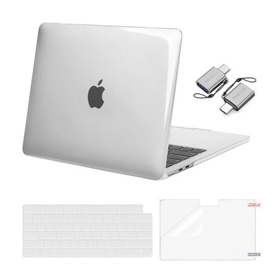 Picture of MOSISO Compatible with MacBook Air 13 inch Case 2024 2023 2022 M3 A3113 M2 A2681 Touch ID, Plastic Hard Shell&Keyboard Cover&Screen Film&Type C Adapter for MacBook Air 13.6 inch Case, Crystal Clear