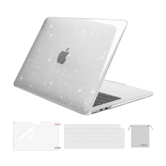 Picture of MOSISO Compatible with MacBook Air 13 inch Case 2024 2023 2022 M3 A3113 M2 A2681, Sparkly Glitter Plastic Hard Shell&Keyboard Cover&Screen Film&Storage Bag for MacBook Air 13.6 inch Case, Transparent