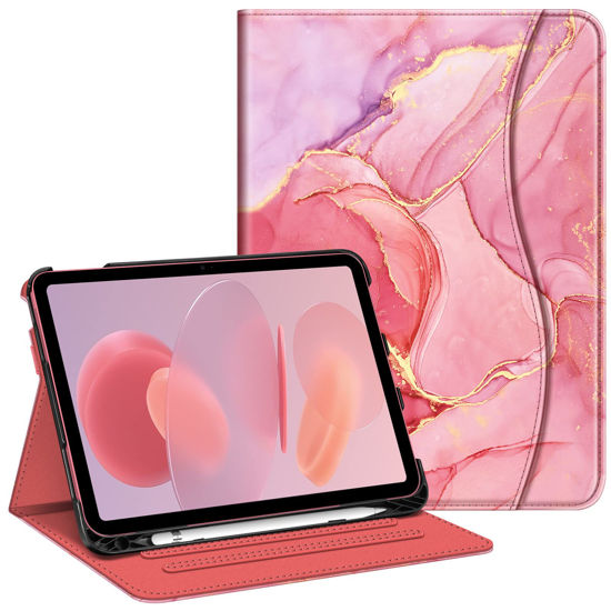 Picture of Fintie Case for iPad 10th Generation 10.9 Inch (2022 model), Multi-Angle Viewing Protective Stand Cover with Pencil Holder & Pocket, Auto Sleep/Wake, Marble Pink