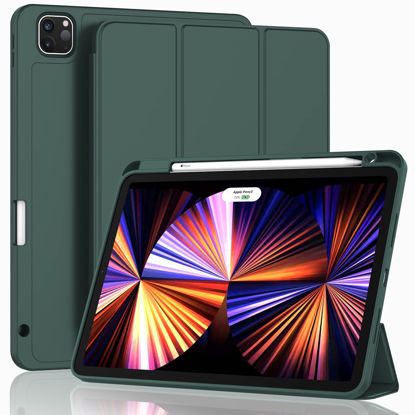 Picture of ZryXal New iPad Pro 11 Inch Case 2022(4th Gen)/2021(3rd Gen)/2020(2nd Gen) with Pencil Holder, Smart iPad Case [Support Touch ID and Auto Wake/Sleep] with Auto 2nd Gen Pencil Charging (Midnight Green)