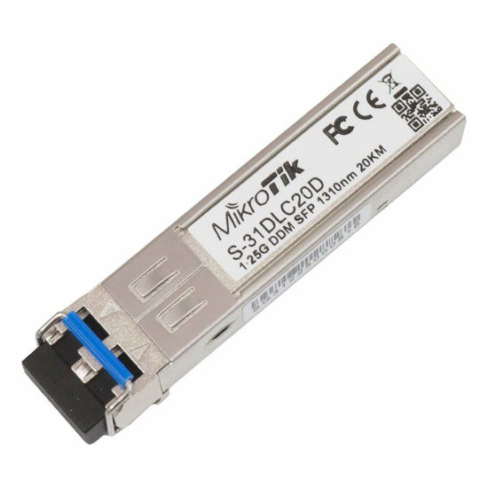 Picture of MikroTik S-31DLC20D 1.25G SFP transceiver with a 1310nm Dual LC Connector,for up to 20km Single Mode Fiber Connections, with DDM