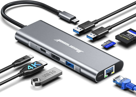 Picture of Hiearcool USB C Hub Ethernet,4K@60 USB C to HDMI Hub,8in1 Multi-Port USB C Adapter Type C Dock Dongle Compatible for MacBook Pro Air iPad Dell Lenovo