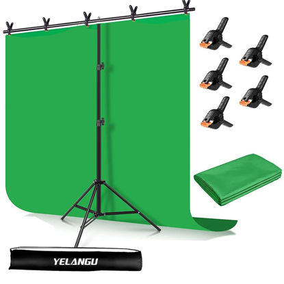 Picture of Green Screen Backdrop with Stand kit,YELANGU 6.5X5ft Portable Photographic Studio Photo Background for Streaming, ID Photos, Video conferences and interviews