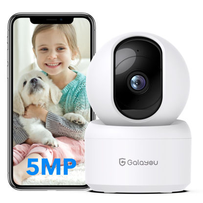 Picture of GALAYOU 5MP Security Camera Indoor-360 Degree 2.4G WiFi Cameras for Home Security for Baby/Nanny/Dog/Pet Camera with Auto Tracking, 2 Way Audio, 24/7 SD Card Storage, Works with Alexa/Google Home G2