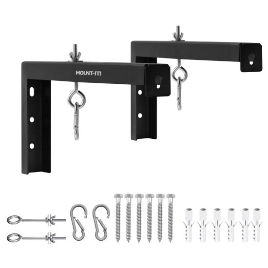 Picture of Mount-It! Projector Screen Wall Mount L-Brackets - Extra Large Wall and Ceiling Hanging Bracket for Home Projector and Movie Screens, 12 inch Mounting Hooks, 1 Pair, Black, 66 Lb Each Capacity