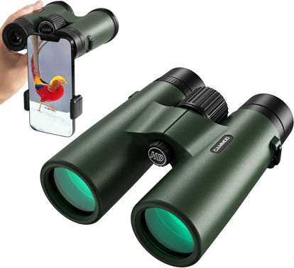 Picture of 12x42 HD Binoculars for Adults High Powered with Phone Adapter, Low Light Larger View SMC Lens & Brighter BAK-4 Prism, Waterproof FogProof Binoculars for Bird Watching Travel Cruise Ship Hunting Green