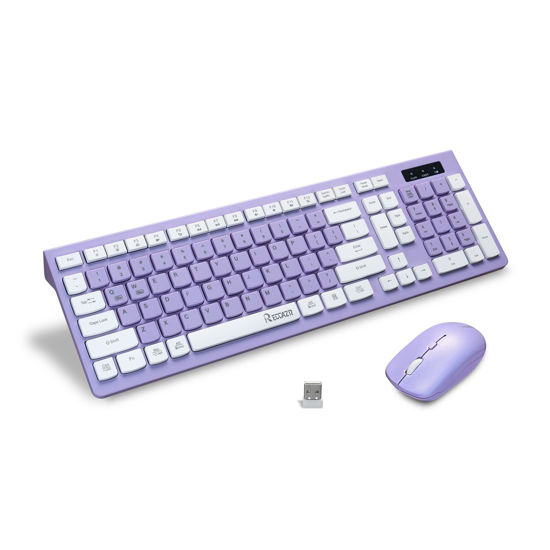 Picture of Wireless Keyboard and Mouse Combo, Reccazr 8100Pro 2.4G Full-Sized Keyboard and Mouse Cordless, 3 DPI Adjustable Mouse, Dual-System Keyboard for Computer/Laptop/Windows/Mac (Purple)