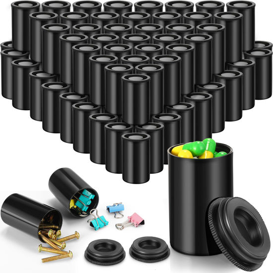 Picture of 100 Pieces Plastic Film Canister Holder 35 mm Empty Camera Reel Containers Storage Containers Case with Lids for Small Accessories Fish Hook Film Beads (Black)