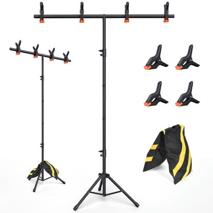 Picture of Forlogic T-Shape Backdrop Stand 6.5x3.2FT(HxW), Adjustable Green Screen Backdrop Stand kit Background Holder with 4 Spring Clamps, Sturdy Photo Stand for Party, Photography, Video, Studio