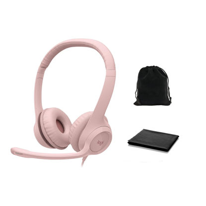 Picture of Logitech Headset H390 Wired Headset with Mic for PC/Laptop, Stereo Headphones with Noise Cancelling Microphone, USB, in-Line Controls, Chromebook, PC Headset, W/Cloth and Pouch, Bulk Packaging (Rose)