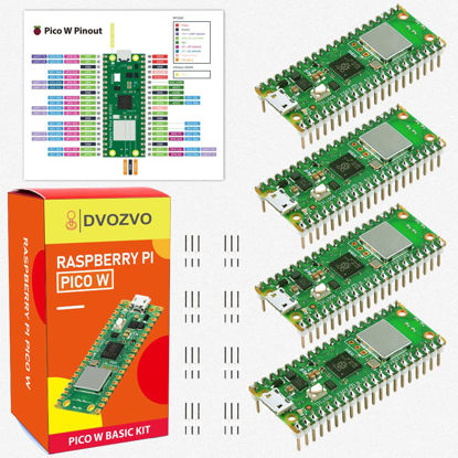 Picture of DVOZVO 4Pack Raspberry Pi Pico W with Pre-Soldered Headers, Raspberry Pi RP2040 Chip, WiFi Wireless Connectivity