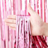 Picture of Voircoloria 3 Pack 3.3 x 8.2 ft Light Pink Foil Fringe Backdrop Curtains, Tinsel Streamers Birthday Party Decorations, Fringe Backdrop for Graduation, Baby Shower, Gender Reveal, Disco Party