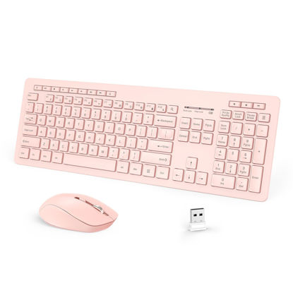 Picture of seenda Wireless Keyboard and Mouse Combo, 2.4GHz Wireless Quiet Keyboard Mouse with USB Receiver, Full Size Cute Wireless Keyboard Mouse Set for Windows Laptop Computer Desktop, Pink