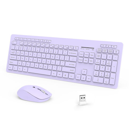 Picture of seenda Wireless Keyboard and Mouse Combo, 2.4GHz Wireless Quiet Keyboard Mouse with USB Receiver, Full Size Cute Wireless Keyboard Mouse Set for Windows Laptop Computer Desktop, Purple