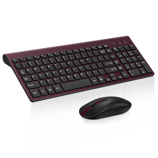 Picture of cimetech EasyTyping KF10 Wireless Keyboard and Mouse Combo, [Silent Scissor Switch Keys][Labor-Saving Keys] Ultra Slim Wireless Computer Keyboard and Mouse, Easy Setup for PC/Laptop/Windows - Wine Red