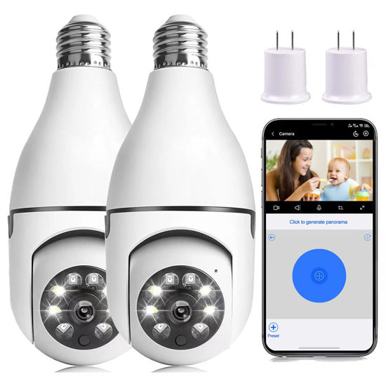 Picture of Light Bulb Security Camera,1080P Wireless Light Bulb Camera for Pet Camera, 360 ° PTZ Light Socket Camera with Motion Detection Auto Tracking (2Pack 2.4GHz with No SD Card)