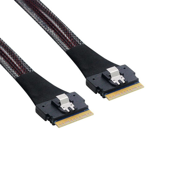 Picture of Cablecc PCI-E Slimline SAS 4.0 SFF-8654 8i 74pin Host to SFF-8654 74Pin Slim SAS Target Cable 50cm