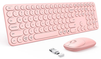 Picture of PEIOUS Wireless Keyboard and Mouse Combo, Cute Pink Keyboard & Mouse with USB and Type C Receiver, Full Size Wireless Mouse and Keyboard, Compatible for MacBook, Windows, Laptop, PC - Pink