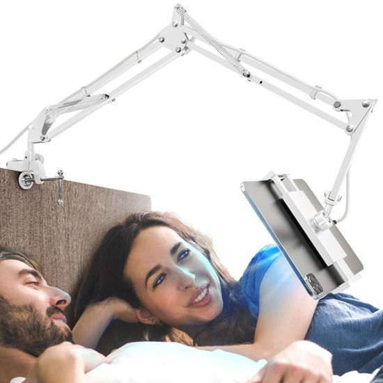 Picture of CACENCAN Foldable Tablet Stand, Tablet Mount Adjustable for Bed,Universal Flexible Tablet Holder with 360 Degree Rotation for iPad/iPhoneX/iPad Pro/N-Switch,or Other 4.5~13.5 Inches Devices (White)