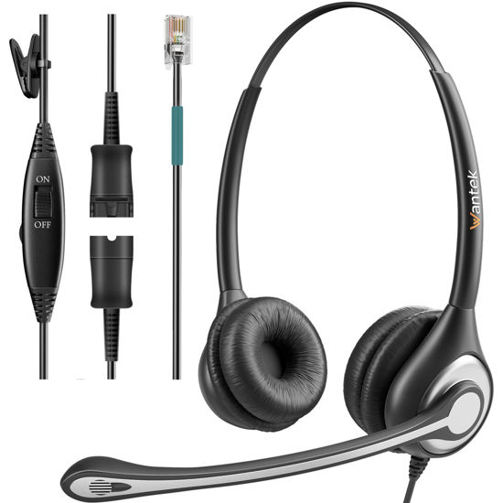 Picture of Wantek Corded Telephone Headset Mono w/Noise Canceling Mic for Avaya Aastra Allworx Adtran Alcatel Lucent AltiGen Comdial Digium Gigaset InterTel Mitel Plantronics MiVoice Landline Deskphones