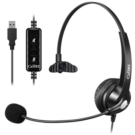 Picture of USB Headset with Microphone Noise Cancelling & Audio Controls, Wideband Computer Headphones for Business UC Skype Lync Softphone Call Center Office, Clearer Voice, Super Light, Ultra Comfort