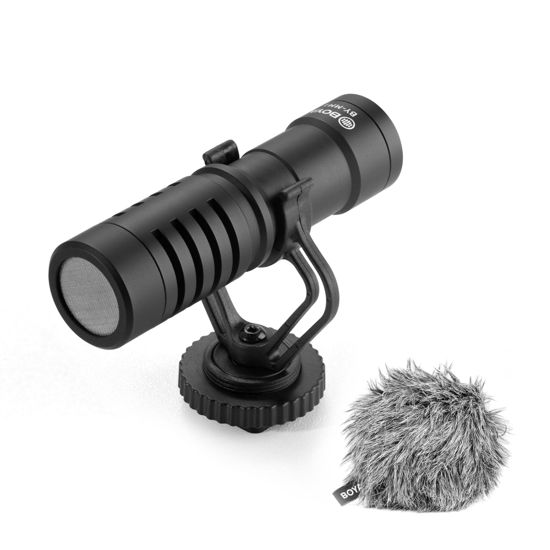 Picture of Boya by-MM1 B Black On-Camera Shotgun Microphone for Camera, Smartphones, DSLR, Camcorder, iPhone Cardioid Condenser Microphone Without Battery for Vlog Video Recording