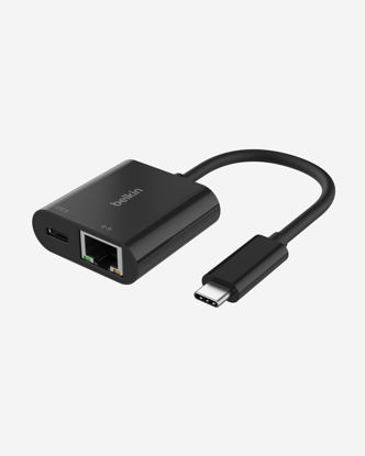 Picture of Belkin Connect USB-C to Ethernet + Charge Adapter 100W w/Gigabit Ethernet Port and USB-C Port - 10/100/1000 Mbps for Fast Internet Connection - Compatible with iPhone 15, Samsung Galaxy S24, & More