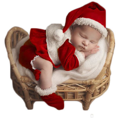 Picture of Newborn Baby Christmas Photo Props Outfit Infant Boy Girl Photoshoot Costume Red Hat Pants Clothes Boots With Xmas Costume