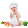 Picture of Haysandy 5 Pcs Baby White Chef Outfit Newborn Apron Chef Hat Uniform Outfits with Carrots Rolling Pin for Infant Photography Props(5-12 Month)