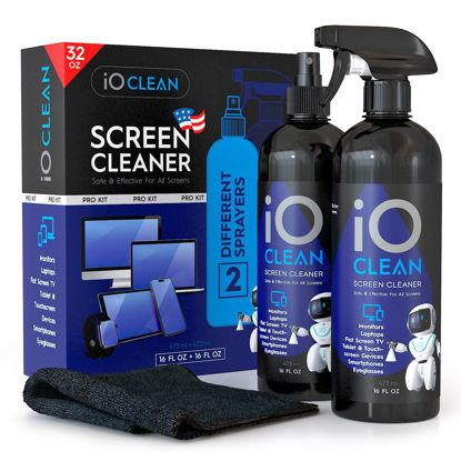 Picture of TV Screen Cleaner Spray and Cloth (16oz+16oz) - Large 32oz Kit for LCD LED Matte TVs, Smartphones, iPads, Laptops, Touchscreens, Computer Monitors, Other Electronics - 2 Cloths and 4 Sprayers