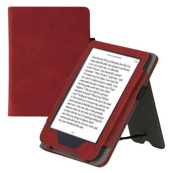 Picture of kwmobile Case Compatible with Kobo Clara 2E / Tolino Shine 4 - Cover Faux Nubuck Leather e-Reader Flip Case - Dark Red