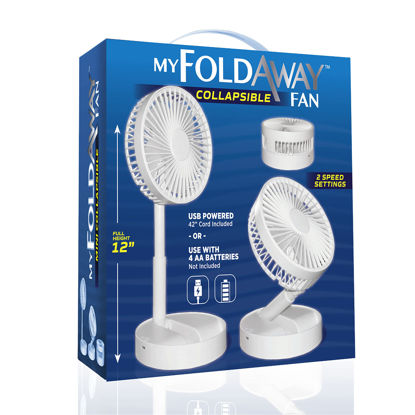 Picture of My Foldaway Fan Mini Desktop Fan | Ultra-Portable Lightweight Compact Tabletop Fan | Extends up to 12” | 2 Speed Modes | Uses AA Batteries or USB Power Wire | Desk Fan, Nightstand Use | Whisper Quiet