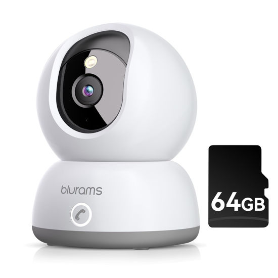 Picture of blurams Indoor Security Camera, 2K Pet Camera with 64GB Memory Card, Dog Camera with Phone App, Color Night Vision, One-Touch Call, AI Motion Detection, Work with Alexa(2.4GHz ONLY)