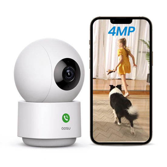 Picture of AOSU 4MP Security Camera Indoor, 2.5K Baby Monitor Pet Camera 360° for Home Security, WiFi Camera with 5/2.4 GHz Wi-Fi, One-Touch Call, Smart Motion Tracking, IR Night Vision, Compatible with Alexa