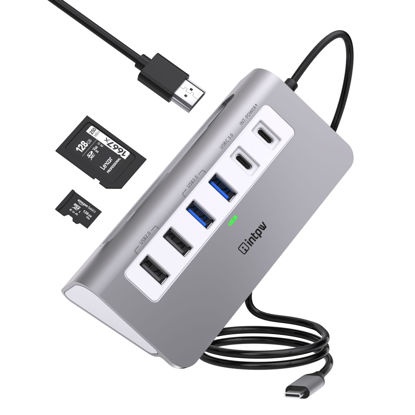 Picture of USB C Hub, INTPW 9-in-1 USB C Hub Multiport Adapter with 3.28FT Cable, USB C USB Hub with 4K HDMI, PD 100W, USB-C and 2 USB A 3.0 5Gbps, 2 USB A 2.0, SD/TF Slot for MacBook Air/Pro iPad Type-C Laptop