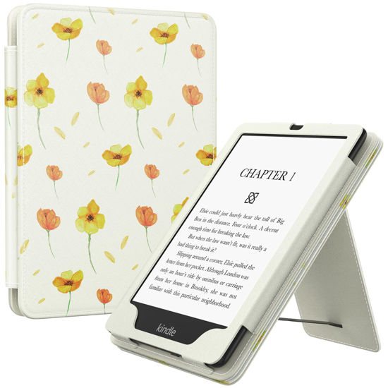 Picture of MoKo Case for 6.8" Kindle Paperwhite (11th Generation-2021) and Kindle Paperwhite Signature Edition, Slim PU Shell Cover Case with Auto-Wake/Sleep for Kindle Paperwhite 2021, Flowers on White