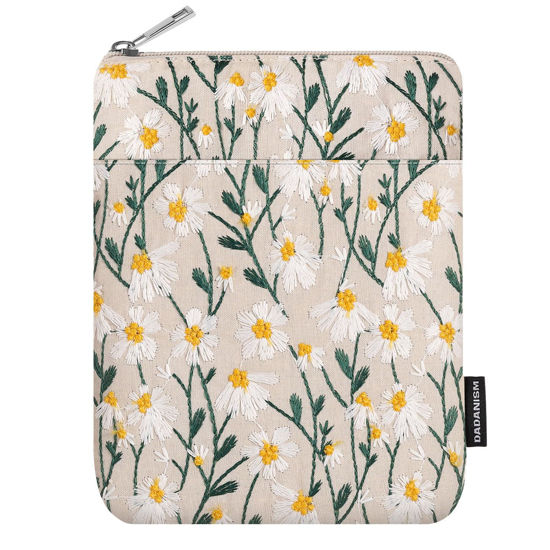 Picture of Dadanism Embroidered Daisy Padded Protective Sleeve 6-7" for 6" Kindle 2022/10th Gen 2019/8th Gen 2016, 6.8" Kindle Paperwhite 11th/10th Gen 2021/2018, 6" Kobo Tolino eReader,White Daisy