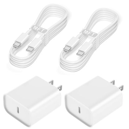 Picture of USB C Charger For IPhone 15 Fast Charging,2Pack 20W Fast Type C Wall Charger iPad Adapter with 10FT USB C to C Charging Cord for IPhone 15/Plus/Pro Max/iPad10,Mini 6,iPad Air 5/4,iPad Pro 12.9/11 inch