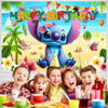 Picture of Titenmaoyi Stich Birthday Party Decorations, 5x3ft Happy Birthday Backdrop Hawaiian Banner Background for Tropical Beach Birthday Party Decorations