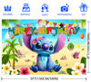 Picture of Titenmaoyi Stich Birthday Party Decorations, 5x3ft Happy Birthday Backdrop Hawaiian Banner Background for Tropical Beach Birthday Party Decorations